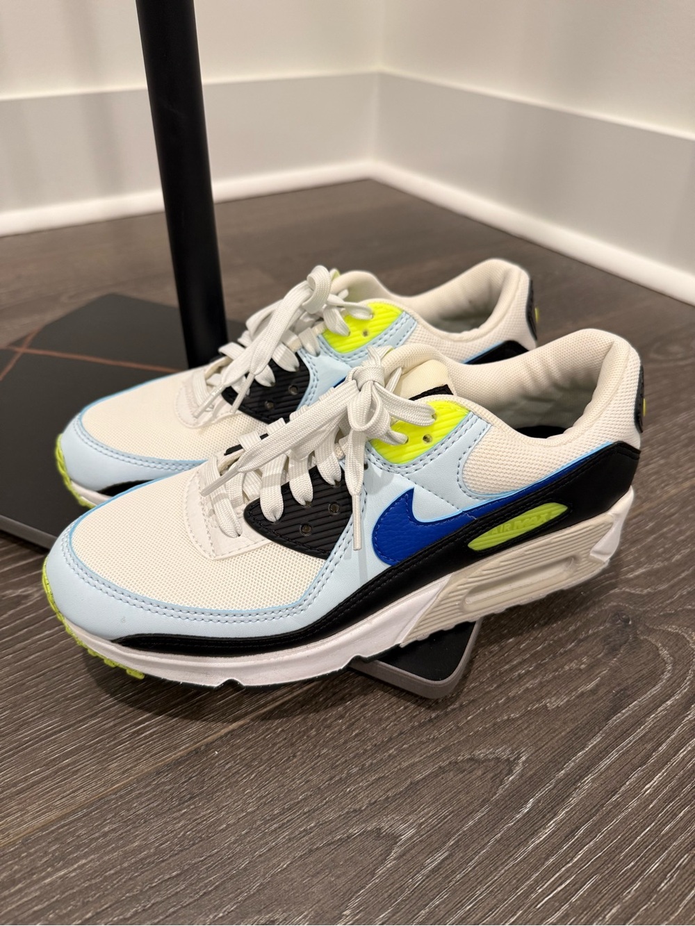 Nike Kids White, Blue & Neon Yellow Sneakers
